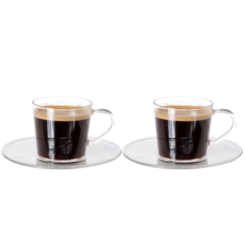 Zuhause – Nova Set of 2 Superior Fine Glass Espresso Cups and Saucers 80ml