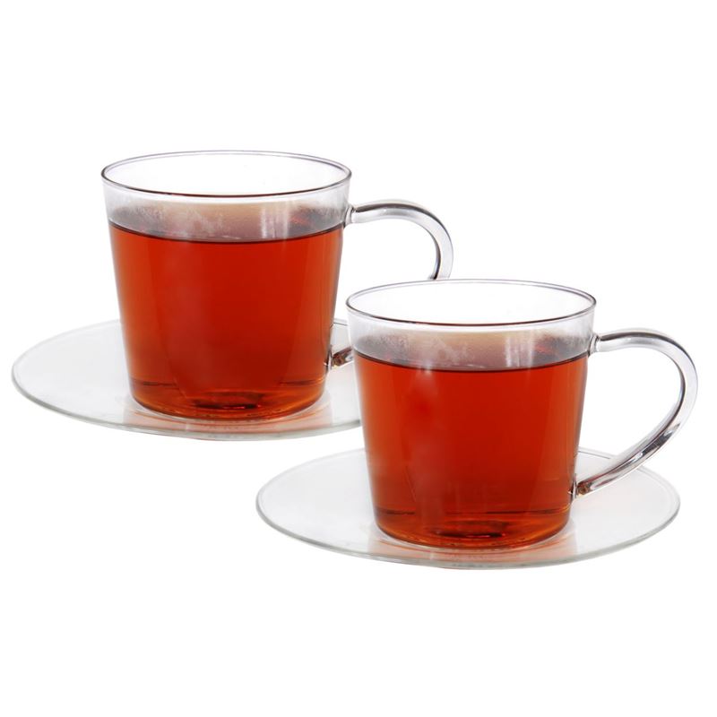 Zuhause – Nova Set of 2 Superior Fine Glass Tea/Coffee Cup and Saucer set 250ml