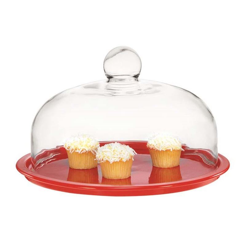 Chasseur – La Cuisson 2 PIECE Cake Platter with Glass Domed Lid Red 29.5cm