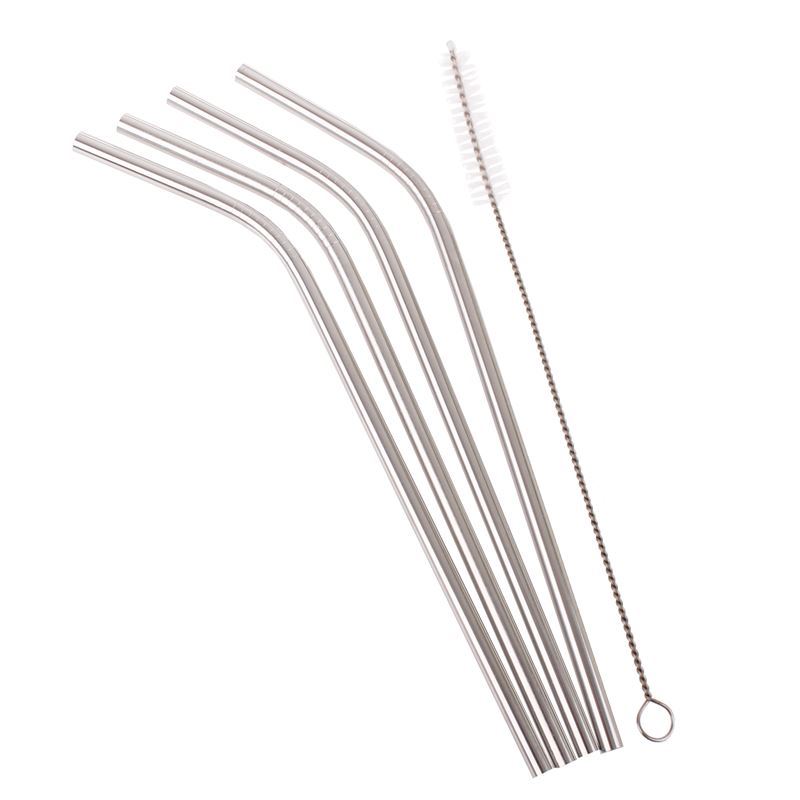 Appetito – Bent Stainless Steel Straw set of 4 with Cleaning Brush