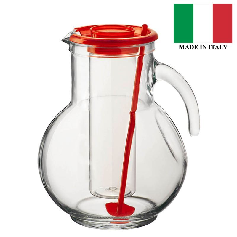 Bormioli Rocco – Kufra Jug 2Ltr with Ice Tube and Stirrer Red (Made in Italy)