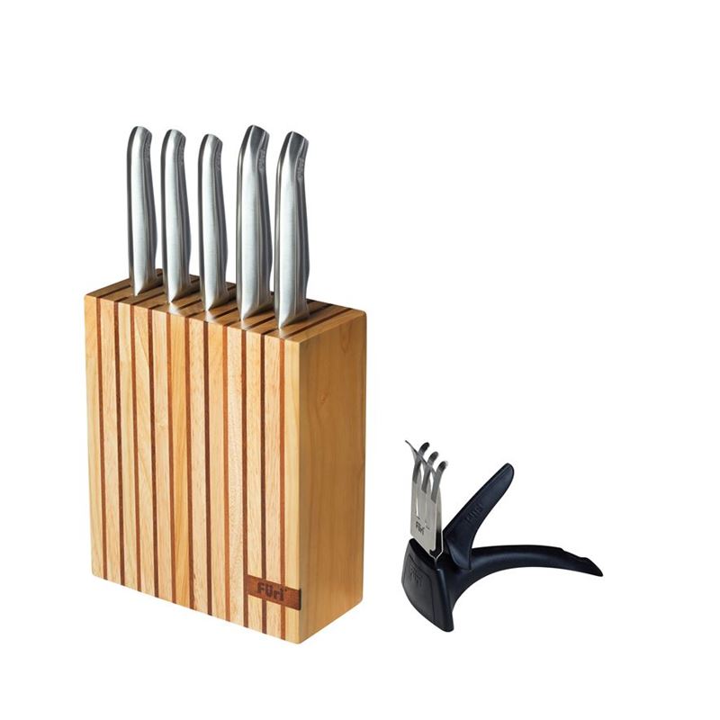 Furi – Pro Wood 7pc Knife Block Set with Ozitech Sharpener