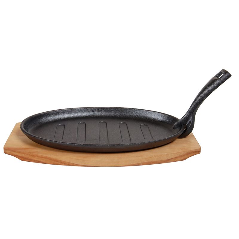 Benzer – Sizzle Cast Iron Steak Plate with Wooden Tray 27cm
