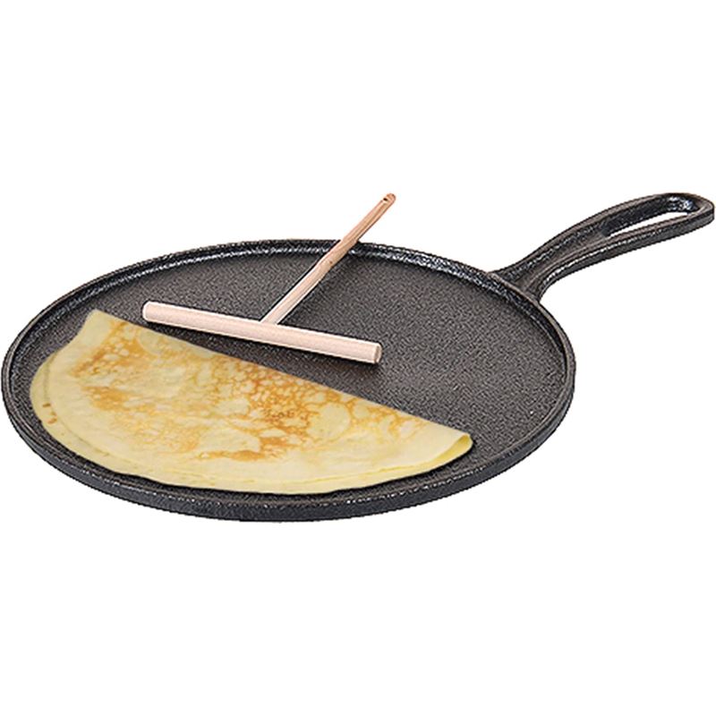 Benzer – Sizzle Cast Iron Crepe Pan with Wooden Roller 26cm Gift Box