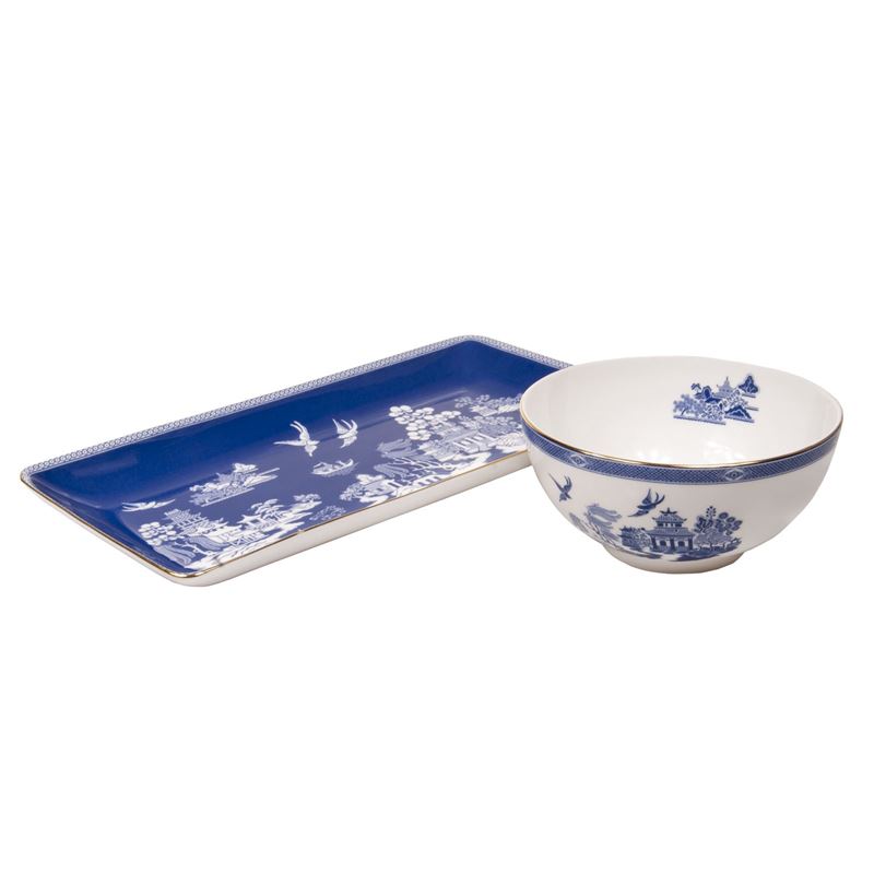 Dan Samuels – Imperial Willow in Blue Fine Bone China Sandwich Tray and Bowl Set