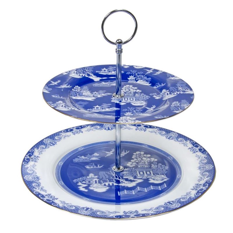 Dan Samuels – Imperial Willow in Blue Fine Bone China 2 Tiered Cake Plate 19 and 26.5cm