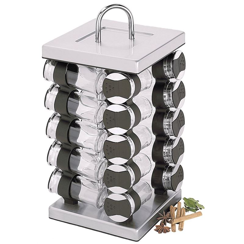 Benzer – Tower 20 bottle Polished Steel Herb and Spice Rack