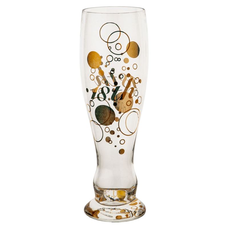 Living Art – Gold Numeric Beer Glass 18th Birthday bubbles