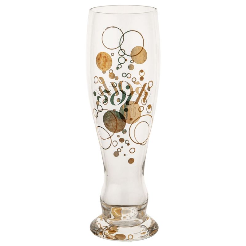 Living Art – Gold Numeric Beer Glass 50th Birthday bubbles