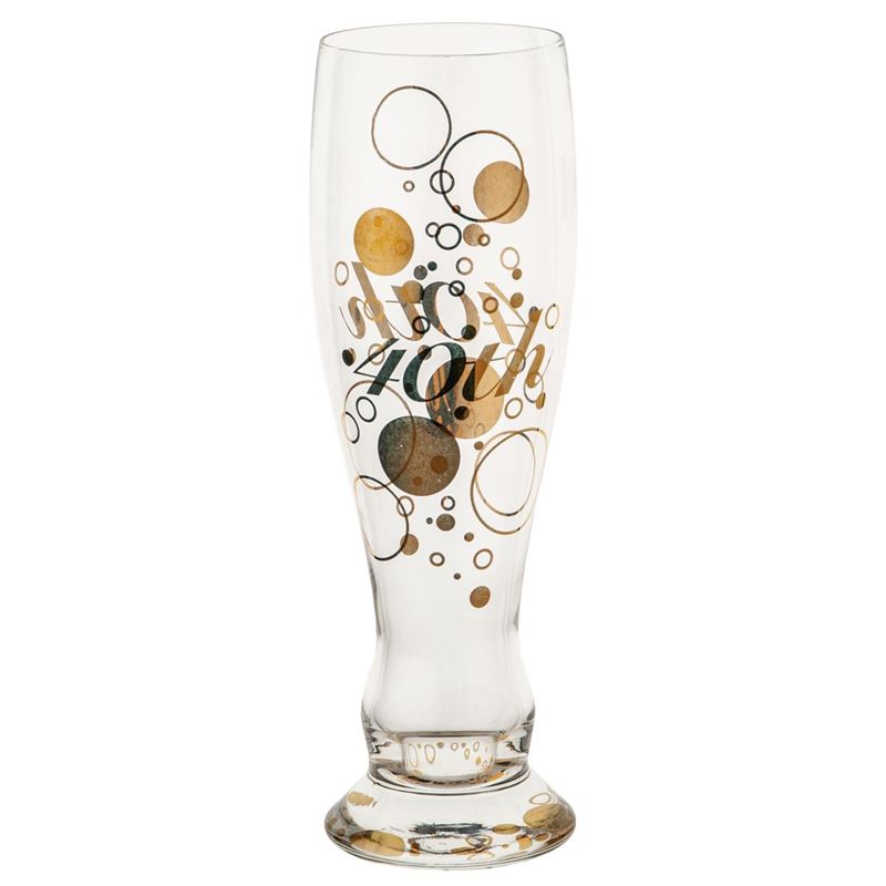 Living Art – Gold Numeric Beer Glass 40th Birthday Bubbles