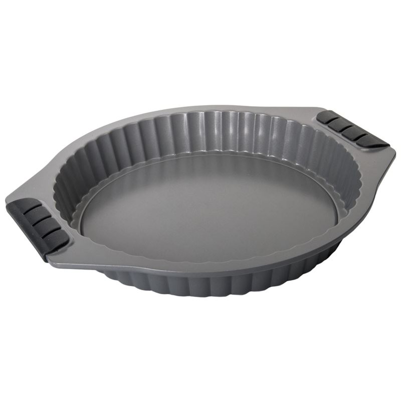 Benzer – Bake Off Non-Stick Flan/Loose Base Bottom Pan with Silicone Handle Grip 27.5x4cm