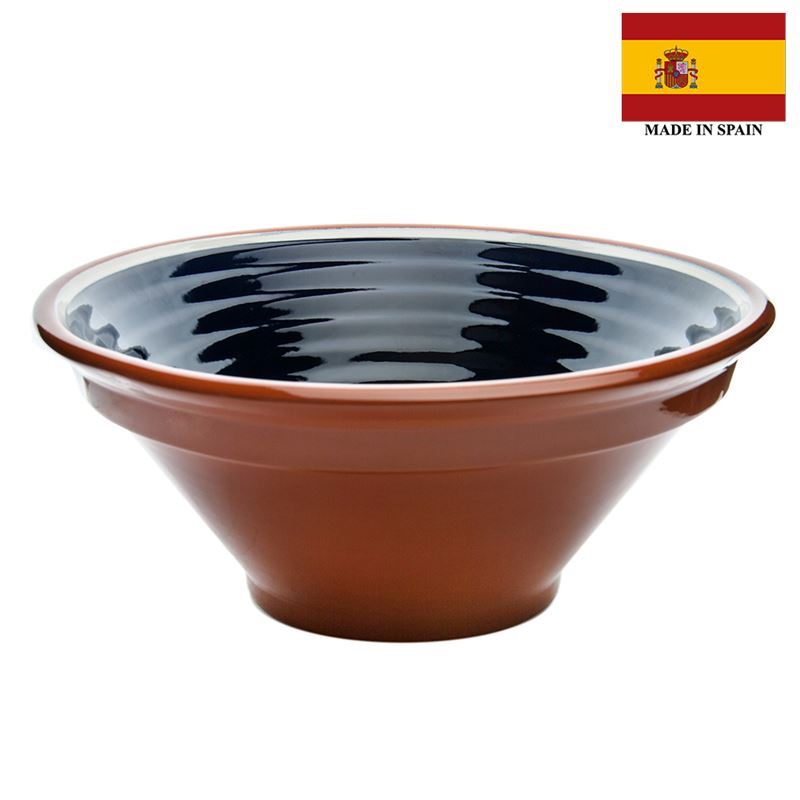 Amano – Espiral Handmade Terracotta Ribbed Fruit Bowl 29cm Mediterranean Blue (Made in Spain)