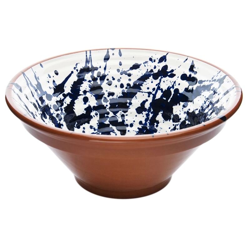 Amano – Artistico Handmade Terracotta Ribbed Fruit Bowl 29cm Mediterranean Blue (Made in Spain)