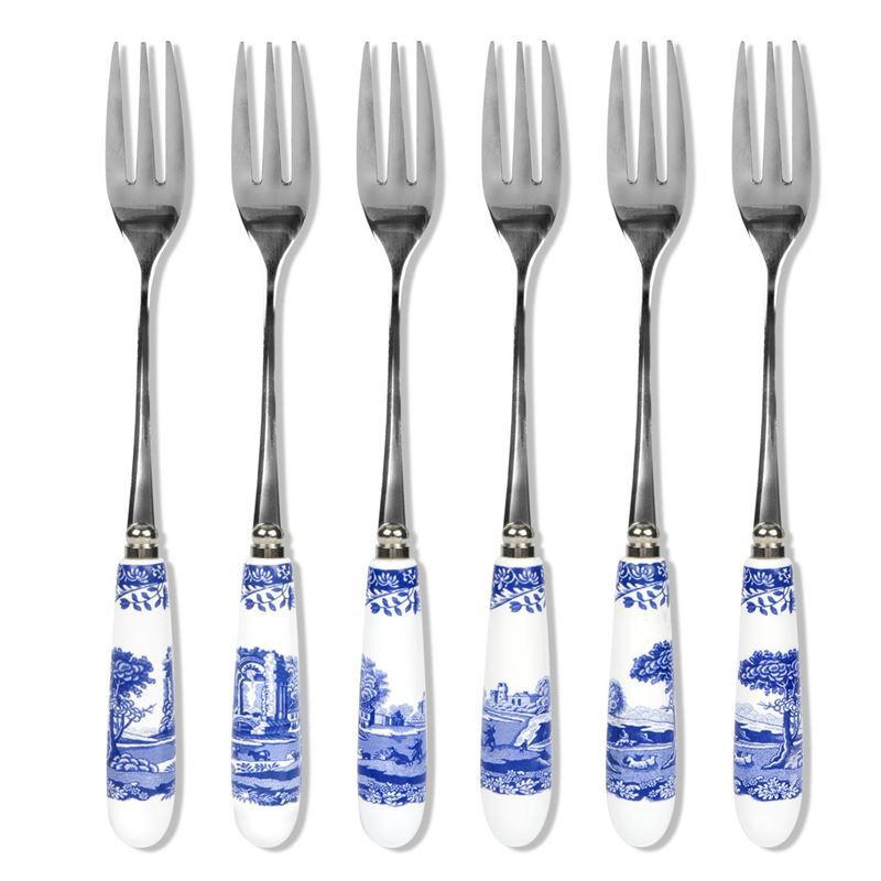 Spode – Blue Italian Ceramic Handled Pastry Forks 15cm Set of 6