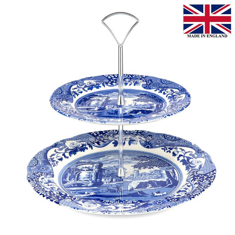 Spode – Blue Italian 2 Tier Cake Stand (Made in England)
