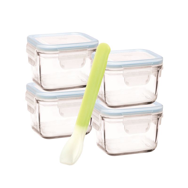 Glasslock – Square Baby Food Container 5pc Set with Silicone Spoon